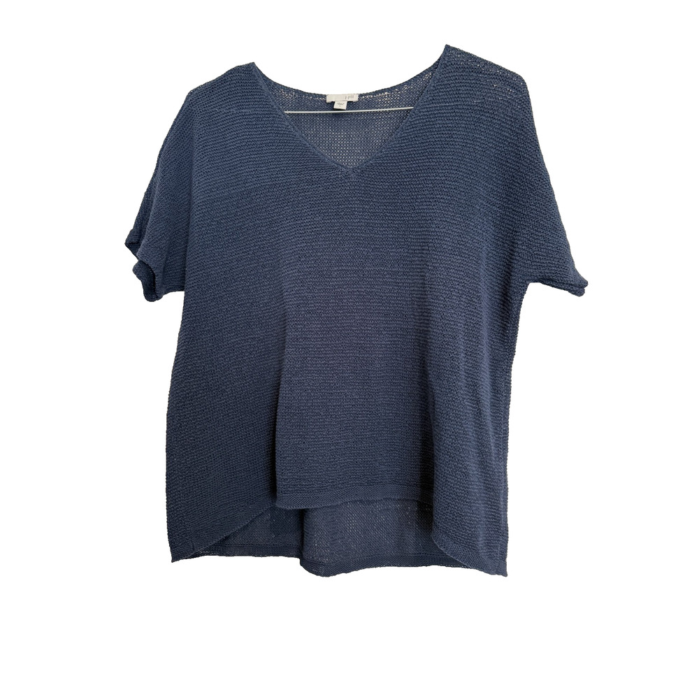 J. JILL Sz L Open Knit Lightweight Sweater Navy Blue Pullover Cotton Blend Vaca